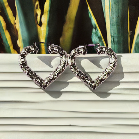 "HEART BREAKER" (SILVER) Bamboo Earrings