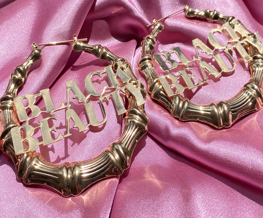 "YOUR BEAUTY" Gold Bamboo hoops